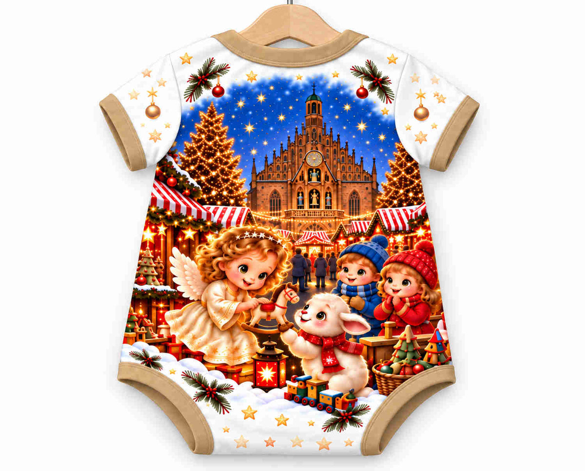 Christkind über dem Nürnberger Christkindlesmarkt Weihnachts Baby Body inkl. Name (Druck)