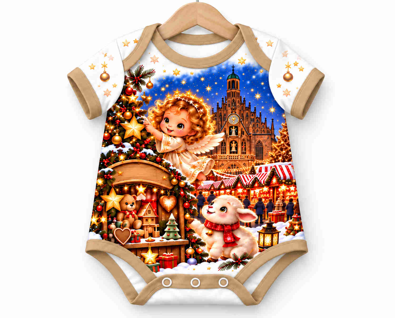 Christkind über dem Nürnberger Christkindlesmarkt Weihnachts Baby Body inkl. Name (Druck)