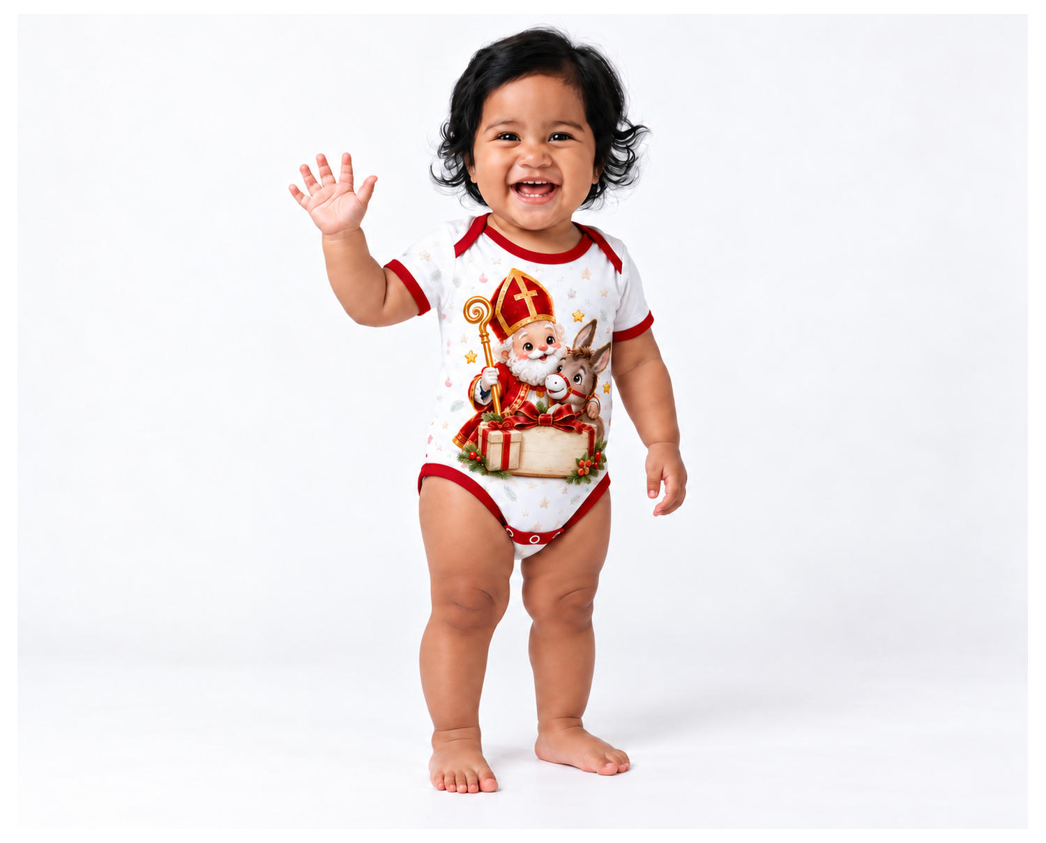 Nikolaus und sein Esel Weihnachts Baby Body inkl. Name (Druck)