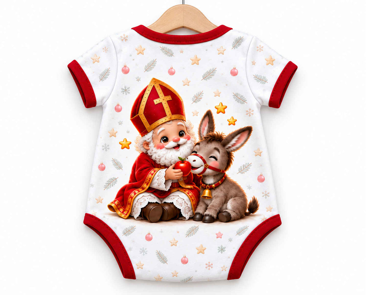 Nikolaus und sein Esel Weihnachts Baby Body inkl. Name (Druck)