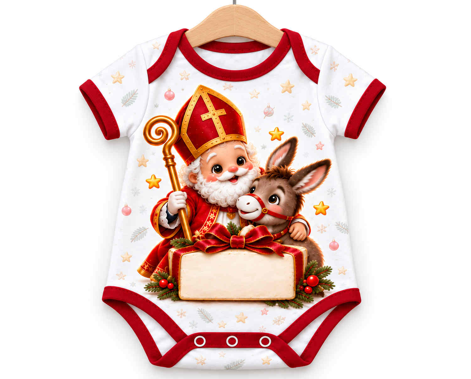 Nikolaus und sein Esel Weihnachts Baby Body inkl. Name (Druck)
