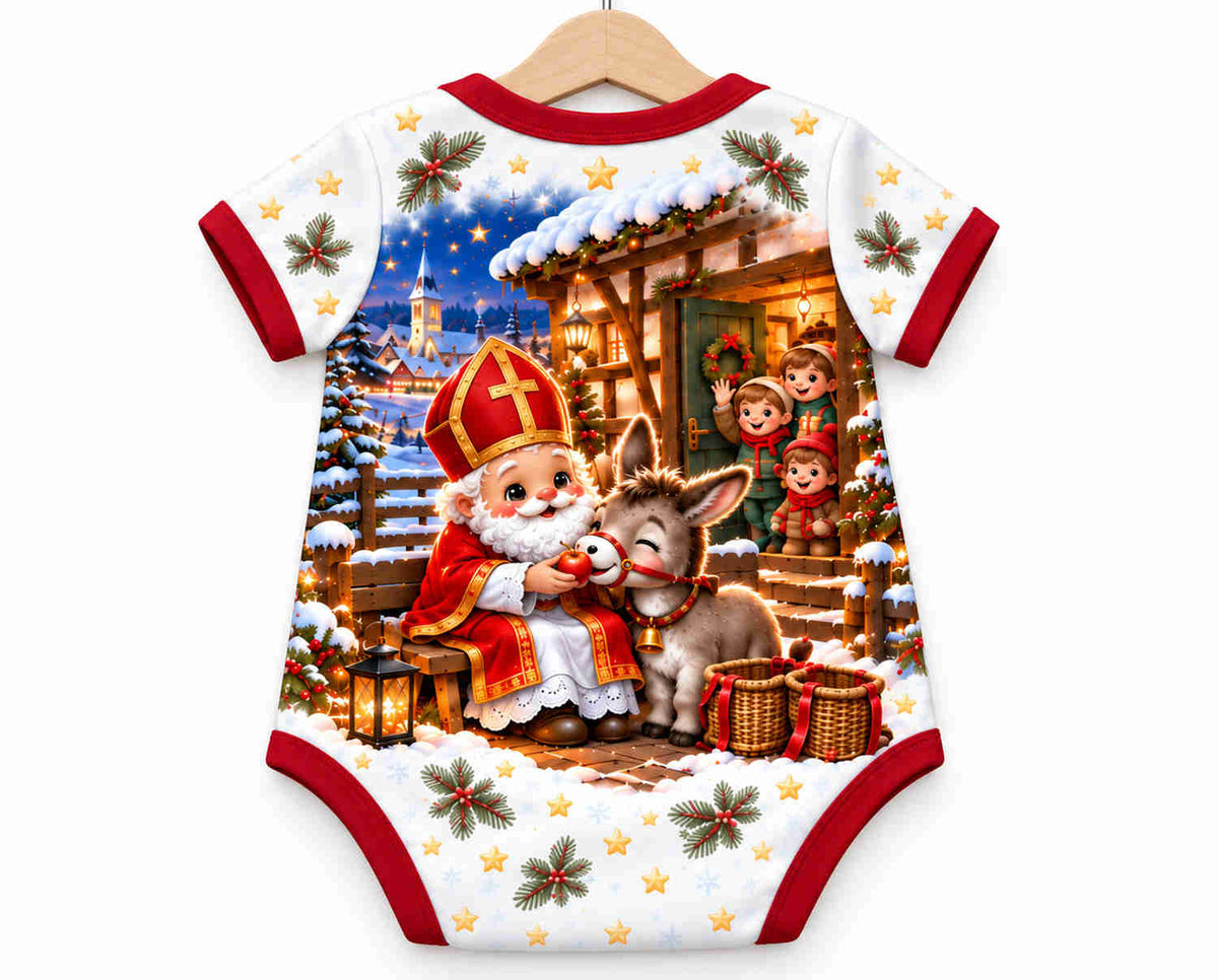 Nikolaus und sein kleiner Esel Weihnachts Baby Body inkl. Name (Druck)