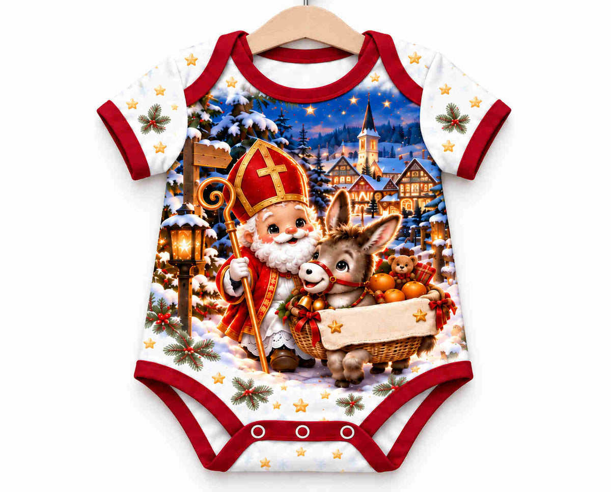 Nikolaus und sein kleiner Esel Weihnachts Baby Body inkl. Name (Druck)