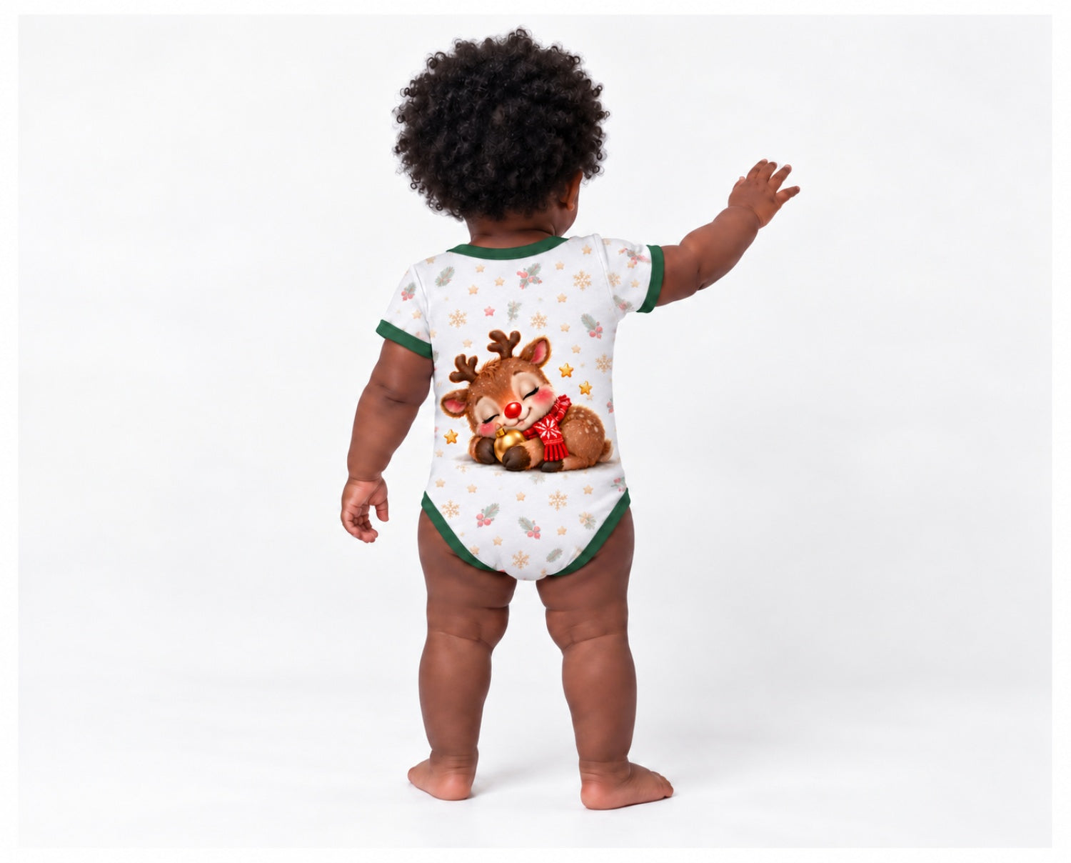 Rudolf mit der roten Nase Weihnachts Baby Body inkl. Name (Druck) – Am Baby, Rückseite