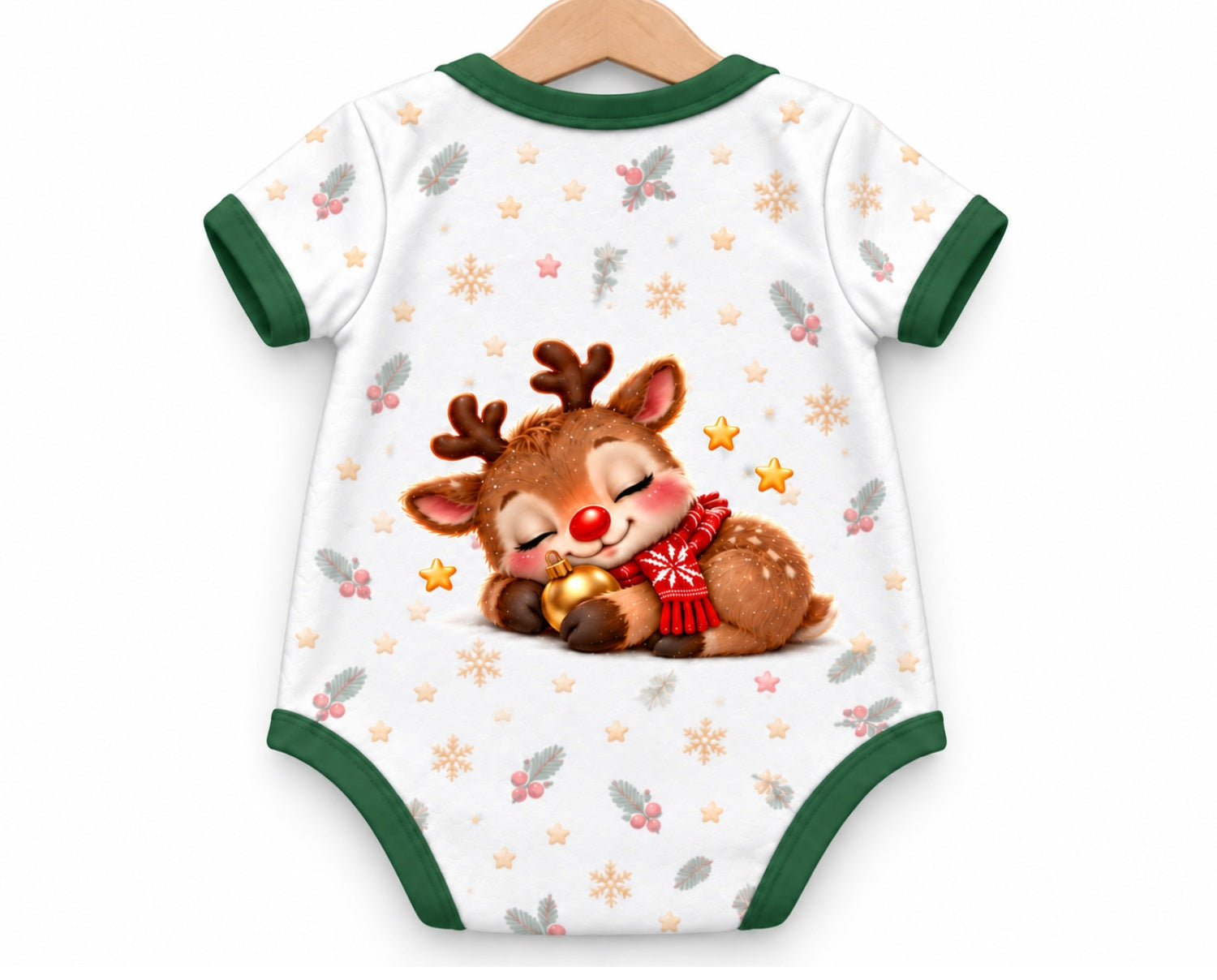 Rudolf mit der roten Nase Weihnachts Baby Body inkl. Name (Druck) – Am Bügel, Rückseite