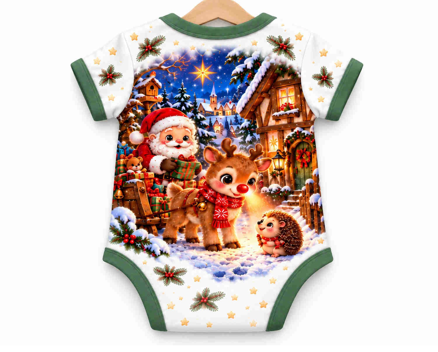 Rudolfs rote Weihnachtsnase Weihnachts Baby Body inkl. Name (Druck) – Am Bügel, Rückseite