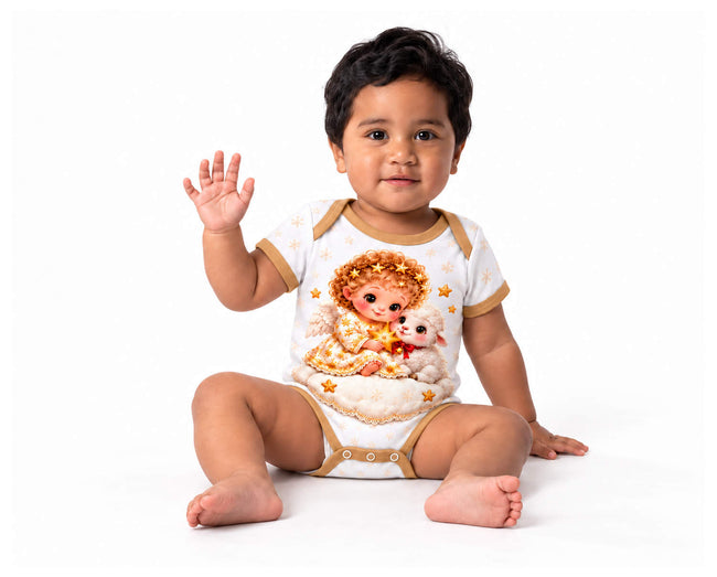 Christkind und Lämmchen Weihnachts Baby Body inkl. Name (Druck)