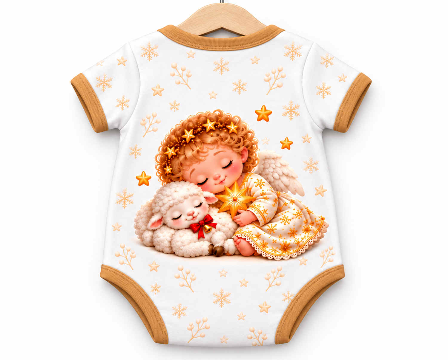Christkind und Lämmchen Weihnachts Baby Body inkl. Name (Druck)