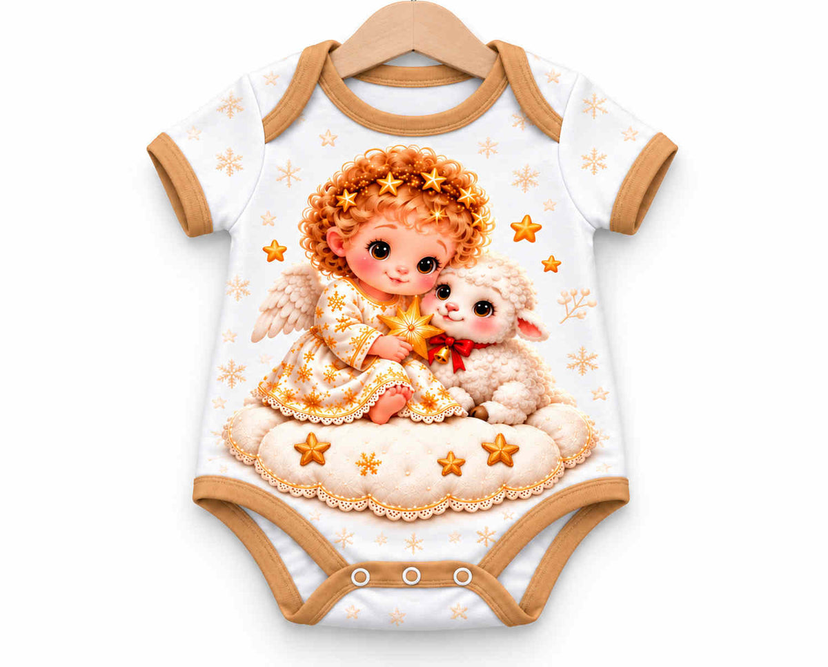 Christkind und Lämmchen Weihnachts Baby Body inkl. Name (Druck)