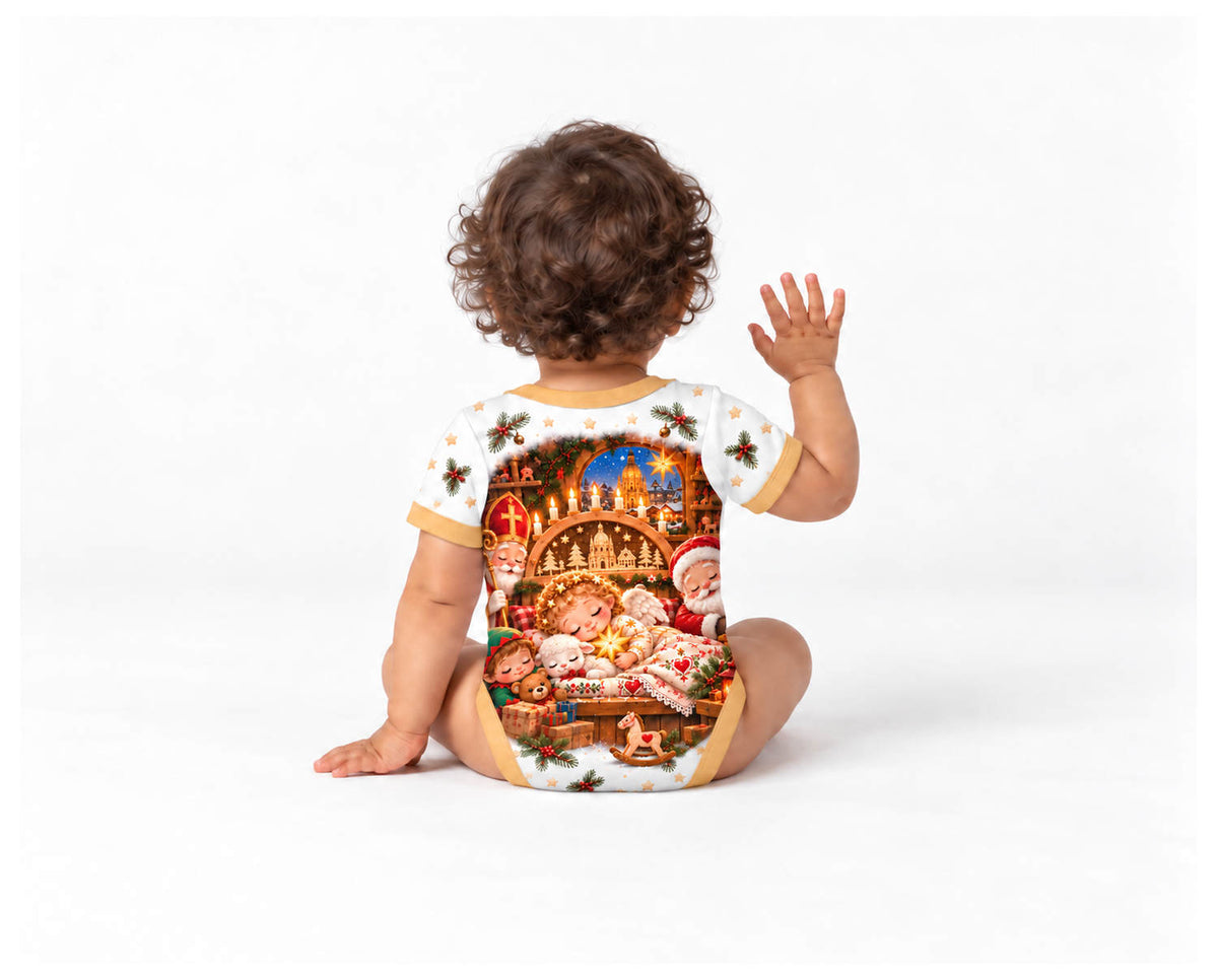Christkind im Dresdner Schwibbogenlicht Weihnachts Baby Body inkl. Name (Druck)