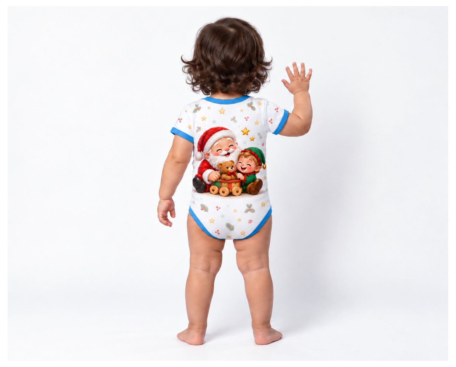 Weihnachtsmann und Wichtel Weihnachts Baby Body inkl. Name (Druck)