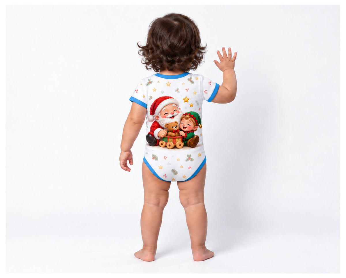 Weihnachtsmann und Wichtel Weihnachts Baby Body inkl. Name (Druck)