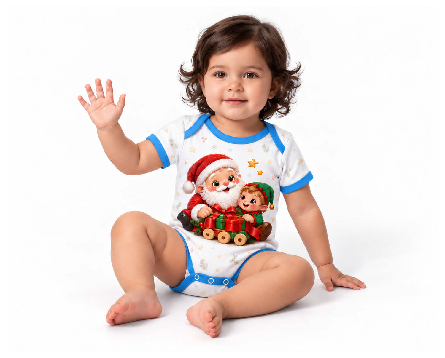 Weihnachtsmann und Wichtel Weihnachts Baby Body inkl. Name (Druck)