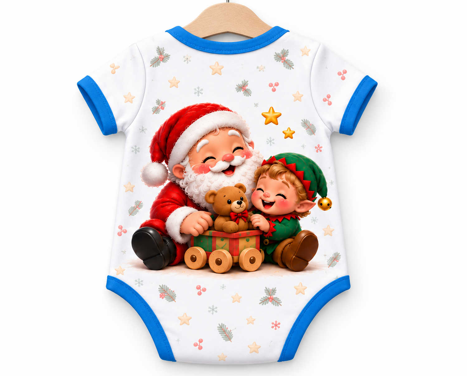 Weihnachtsmann und Wichtel Weihnachts Baby Body inkl. Name (Druck)