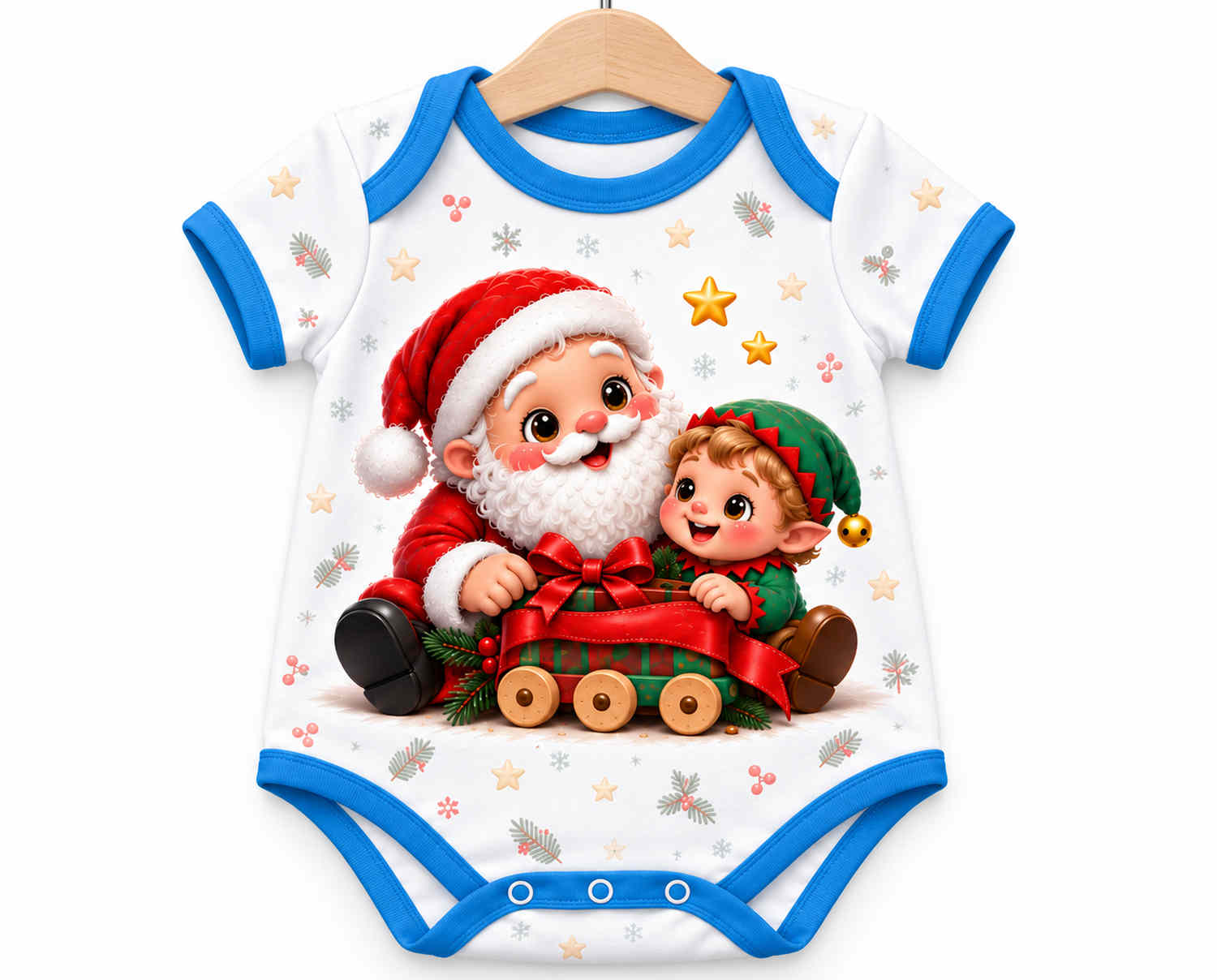 Weihnachtsmann und Wichtel Weihnachts Baby Body inkl. Name (Druck)