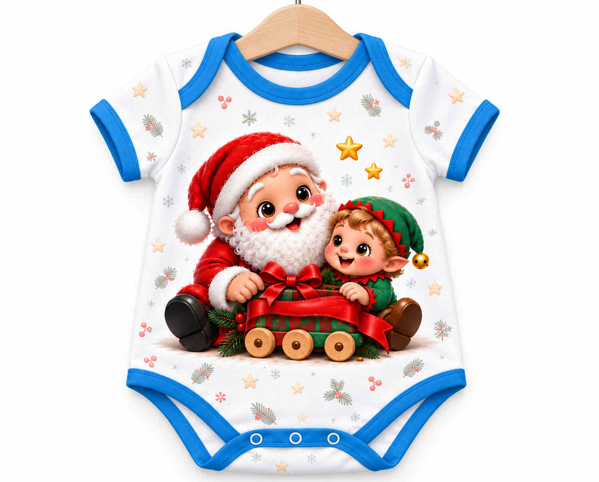 Weihnachtsmann und Wichtel Weihnachts Baby Body inkl. Name (Druck)