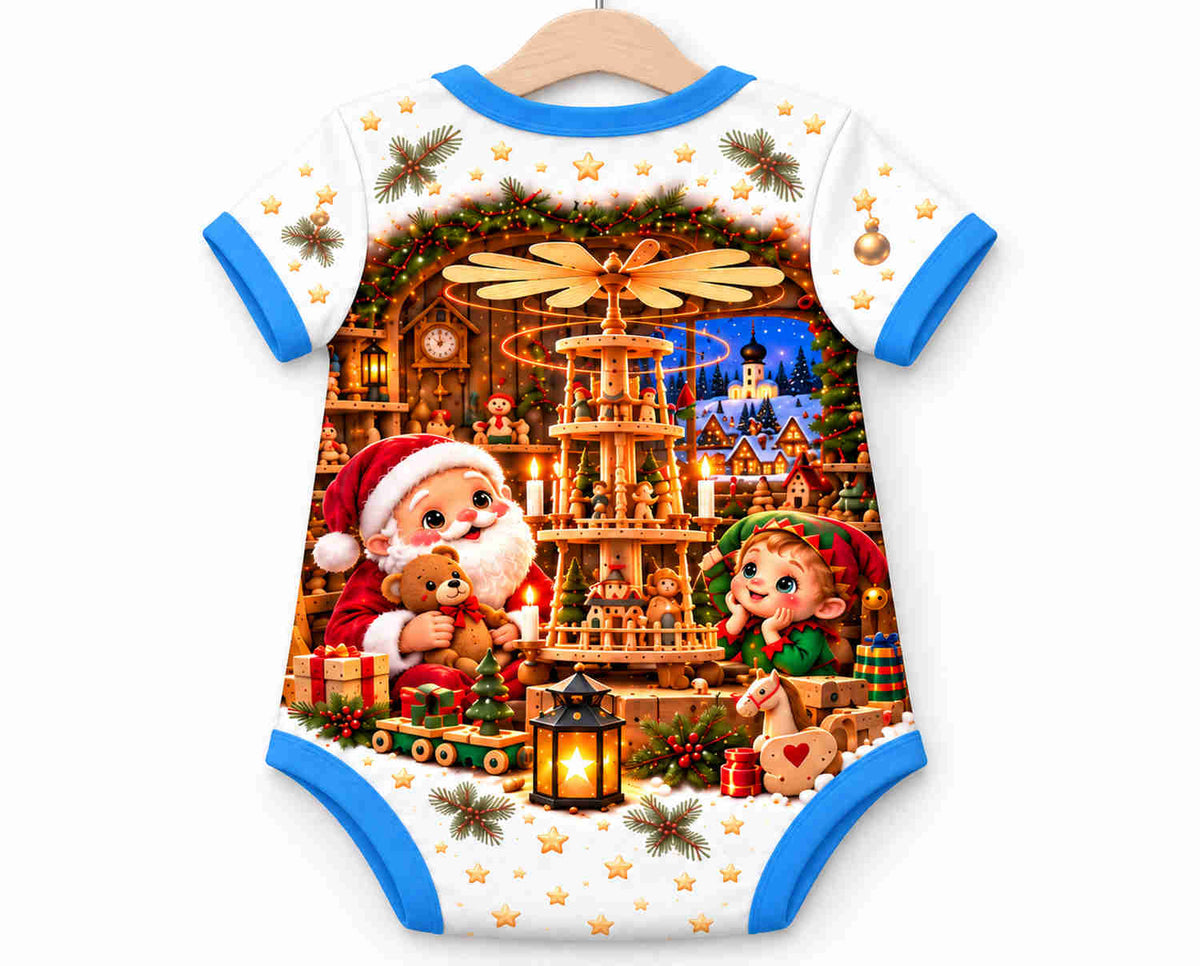 Weihnachtsmann an der Pyramide im Erzgebirgsdorf Weihnachts Baby Body inkl. Name (Druck)