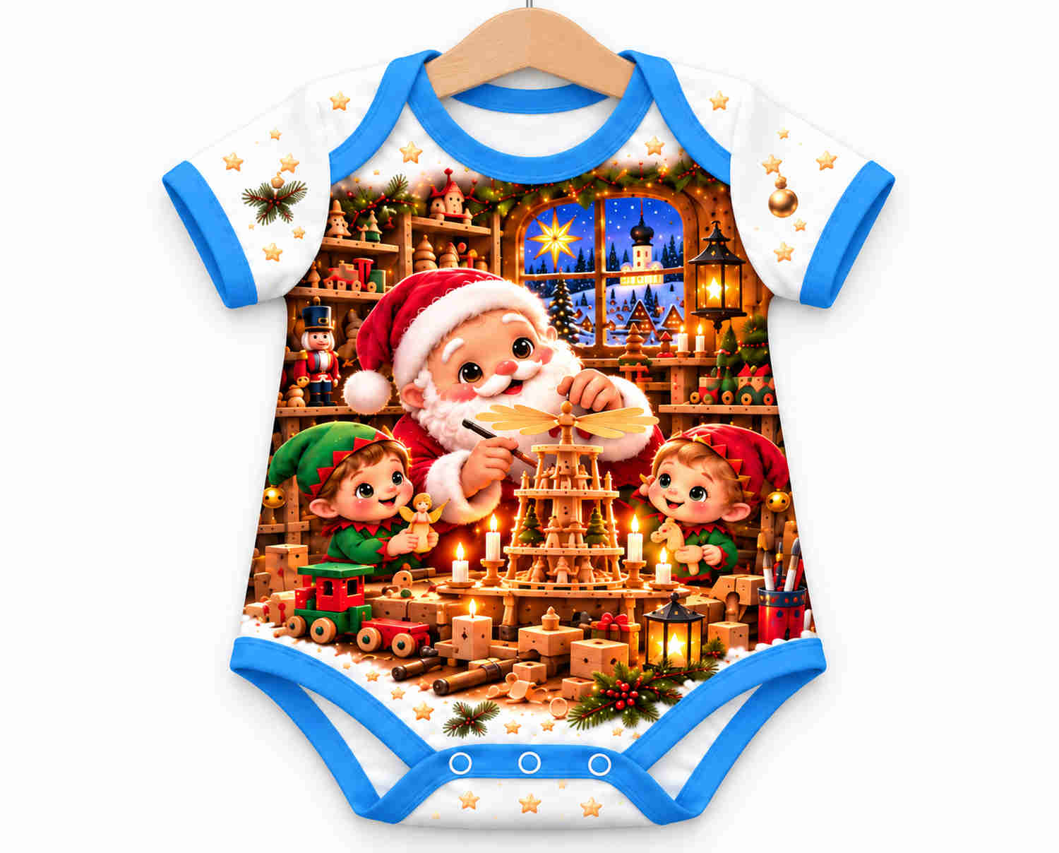 Weihnachtsmann an der Pyramide im Erzgebirgsdorf Weihnachts Baby Body inkl. Name (Druck)