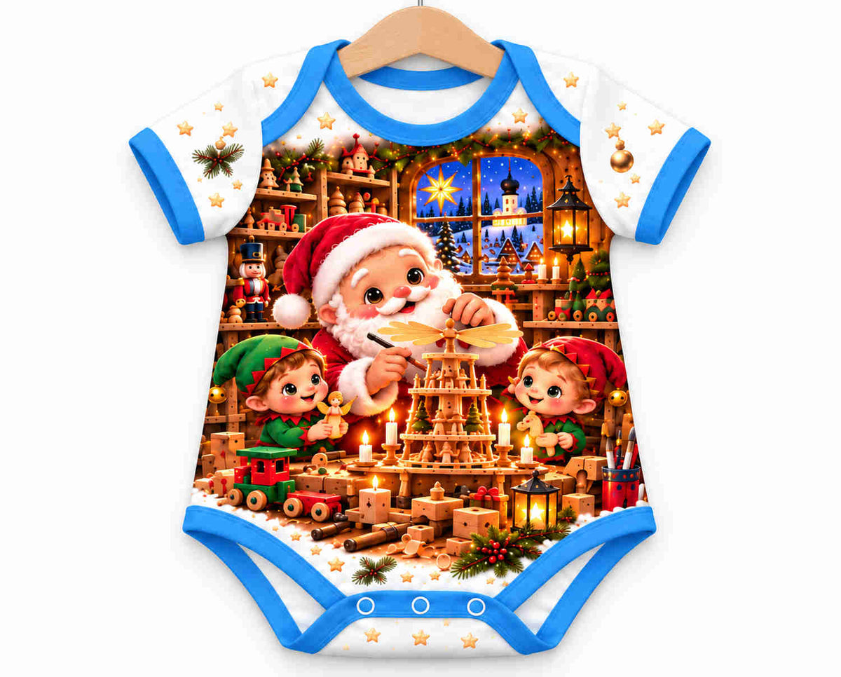 Weihnachtsmann an der Pyramide im Erzgebirgsdorf Weihnachts Baby Body inkl. Name (Druck)