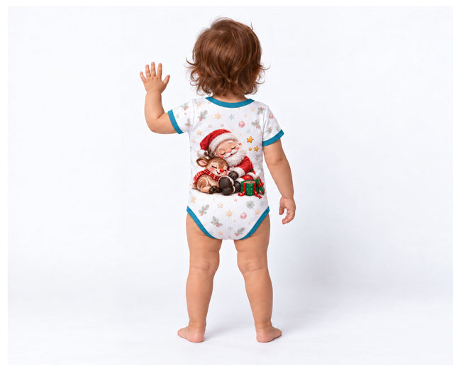 Rudolf kuschelt mit Santa Weihnachts Baby Body inkl. Name (Druck)