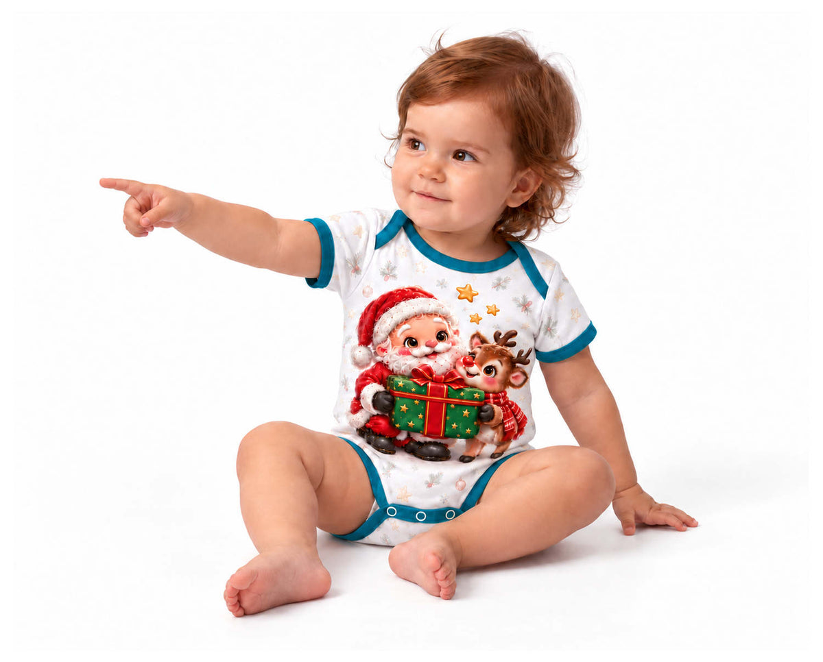 Rudolf kuschelt mit Santa Weihnachts Baby Body inkl. Name (Druck)