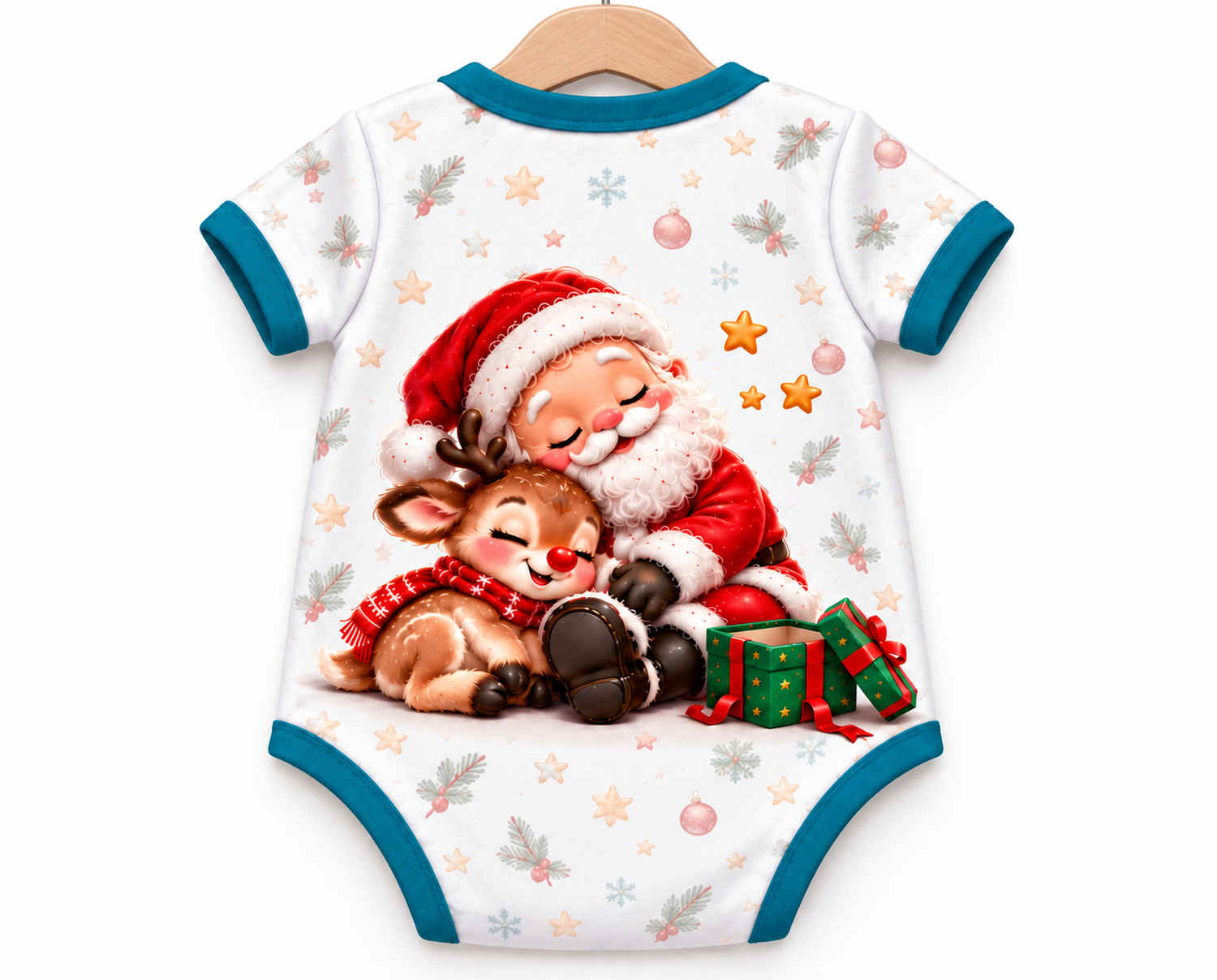 Rudolf kuschelt mit Santa Weihnachts Baby Body inkl. Name (Druck)