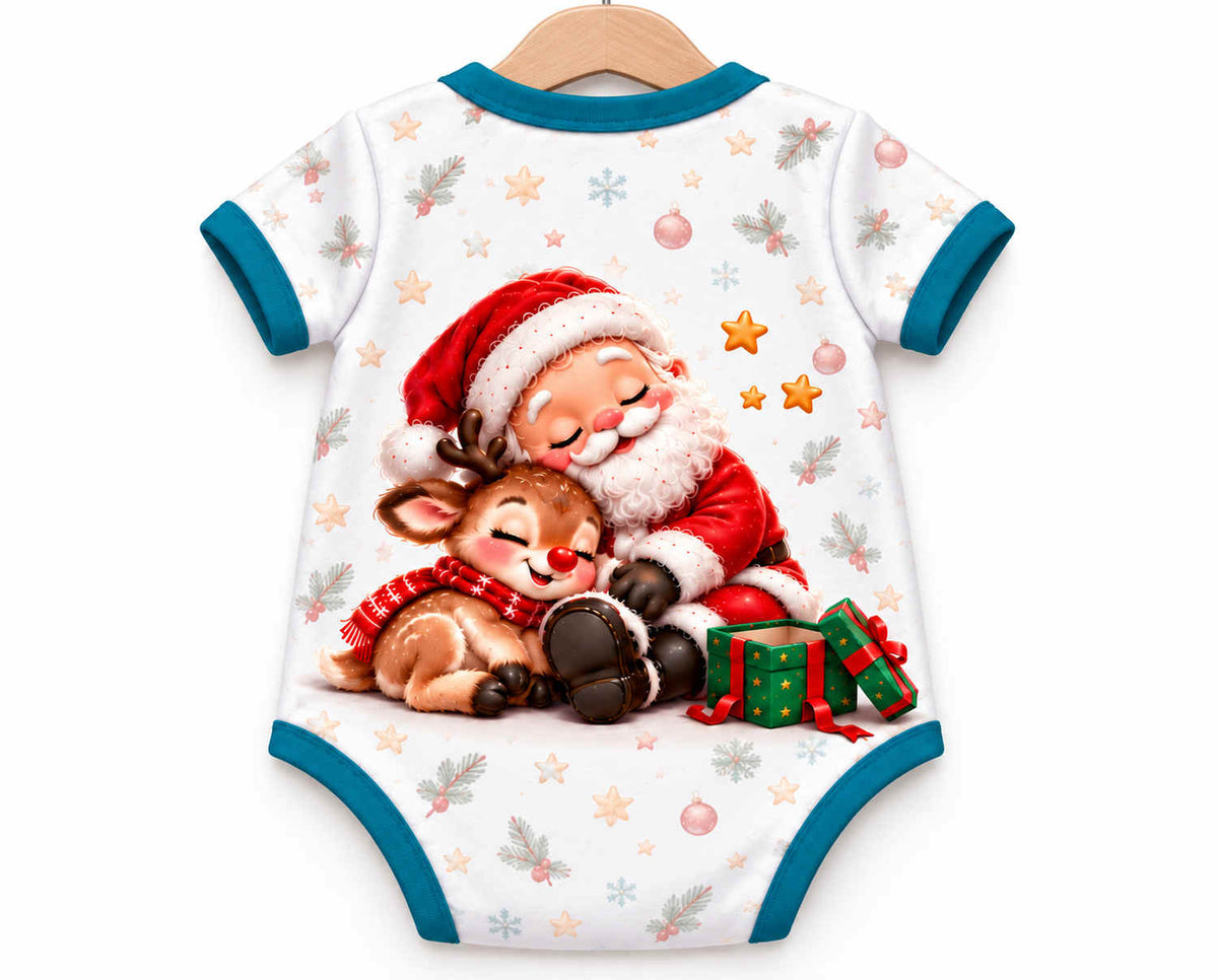 Rudolf kuschelt mit Santa Weihnachts Baby Body inkl. Name (Druck)