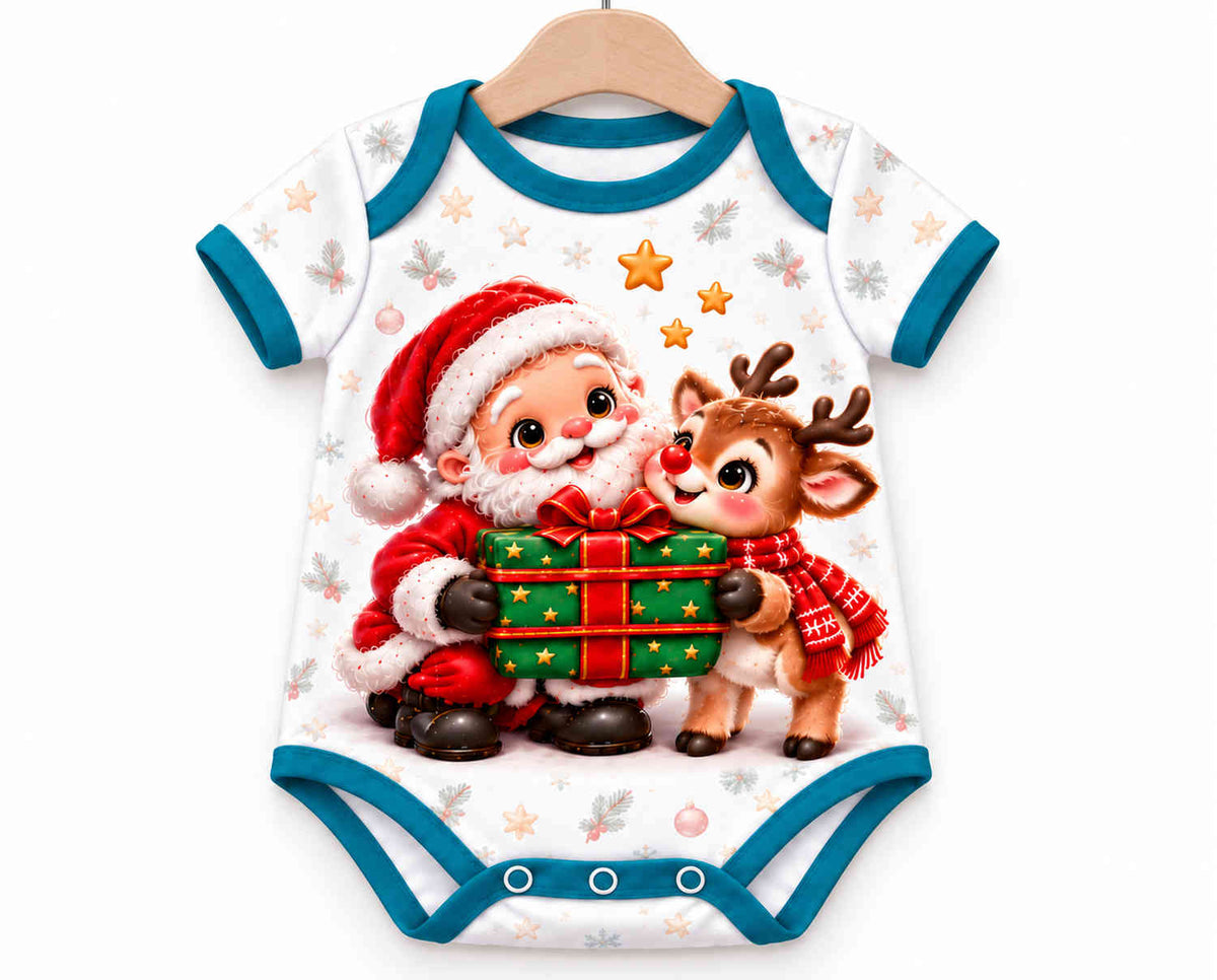 Rudolf kuschelt mit Santa Weihnachts Baby Body inkl. Name (Druck)