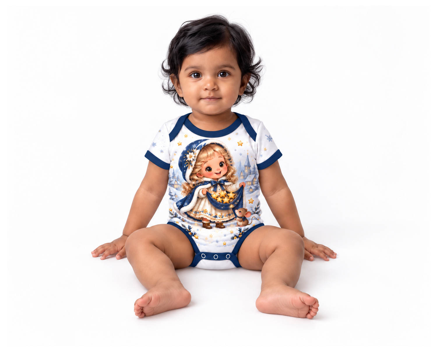 Sternenregen im Winterlicht Weihnachts Baby Body inkl. Name (Druck)
