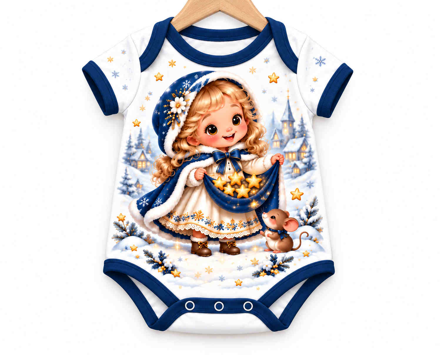 Sternenregen im Winterlicht Weihnachts Baby Body inkl. Name (Druck)