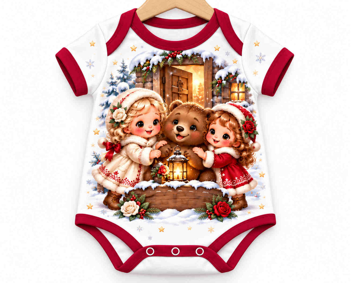 Schneeweißchen & Rosenrots Winterbesuch Weihnachts Baby Body inkl. Name (Druck)