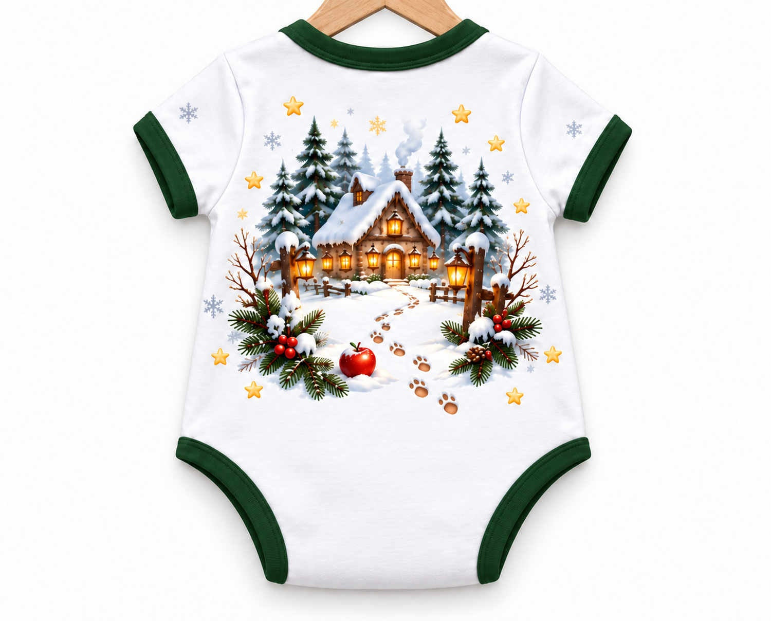 Schneewittchens Winterwald Weihnachts Baby Body inkl. Name (Druck) – Am Bügel, Rückseite