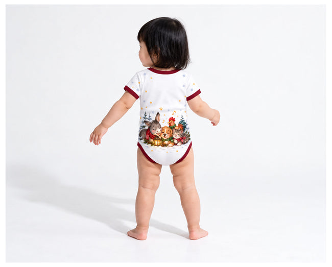 Vier Freunde im Winterwald Weihnachts Baby Body inkl. Name (Druck)