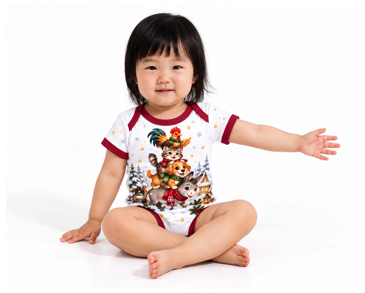 Vier Freunde im Winterwald Weihnachts Baby Body inkl. Name (Druck)