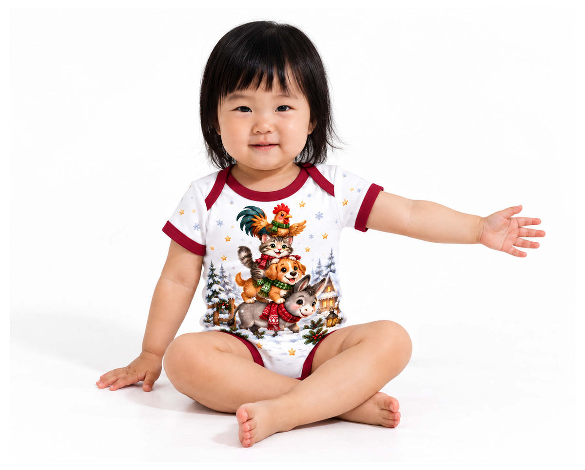 Vier Freunde im Winterwald Weihnachts Baby Body inkl. Name (Druck)