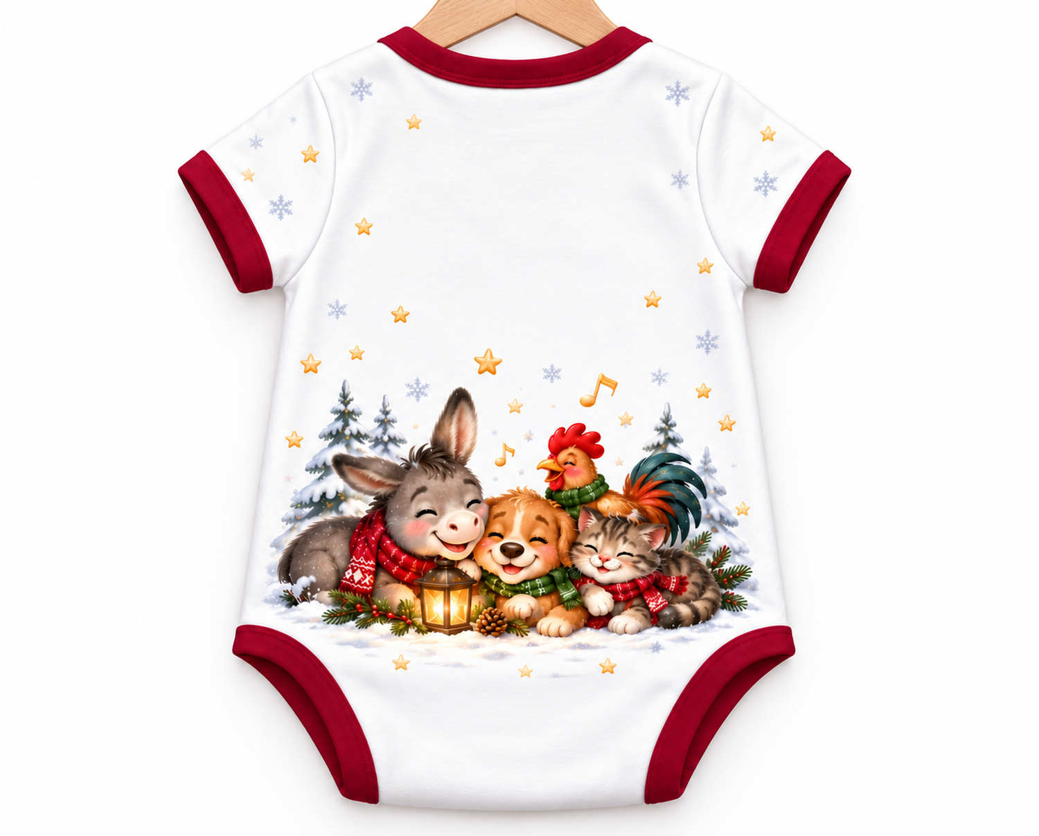 Vier Freunde im Winterwald Weihnachts Baby Body inkl. Name (Druck)