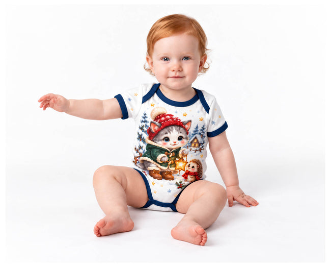 Der Kater auf Winterreise Weihnachts Baby Body inkl. Name (Druck)