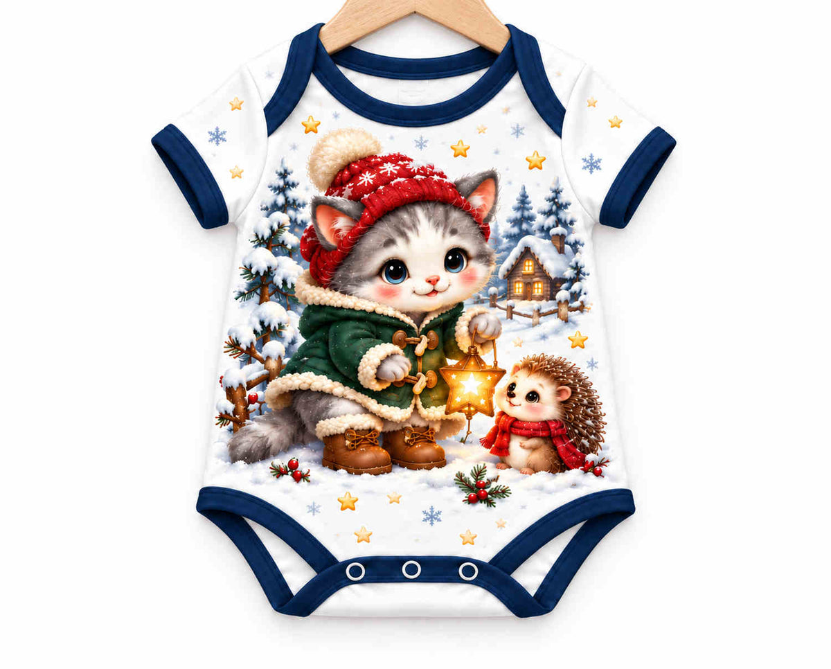 Der Kater auf Winterreise Weihnachts Baby Body inkl. Name (Druck)