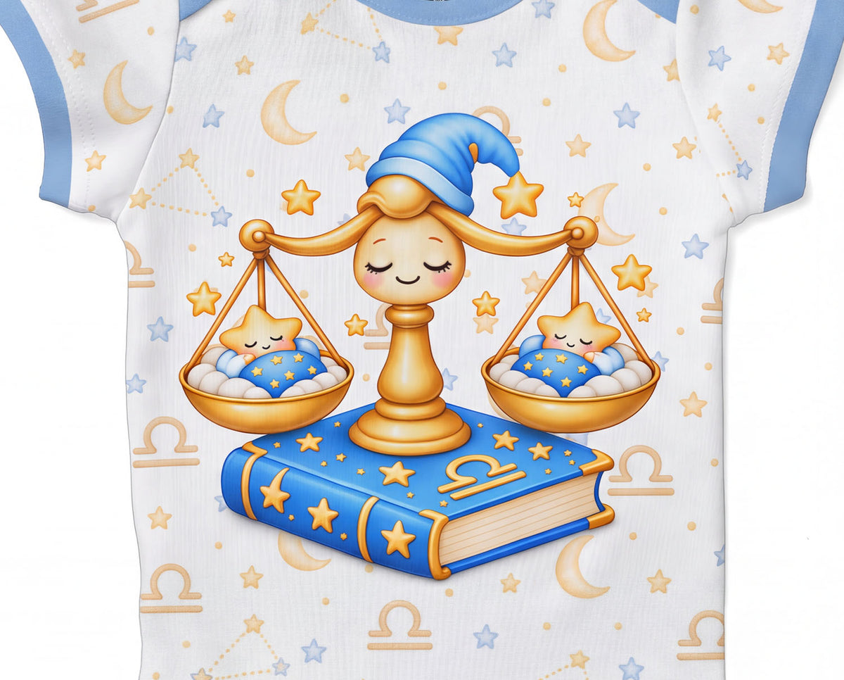Waage Baby Body Jungen mit Sternzeichenmotiv inkl. Name (Druck)