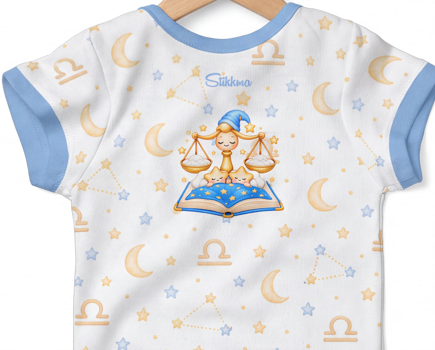 Waage Baby Body Jungen mit Sternzeichenmotiv inkl. Name (Druck)