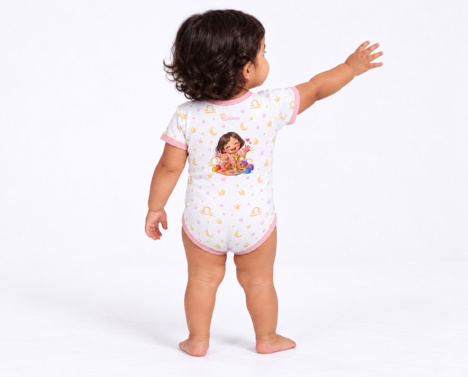 Waage Baby Body Mädchen mit Kindermotiv inkl. Name (Druck)