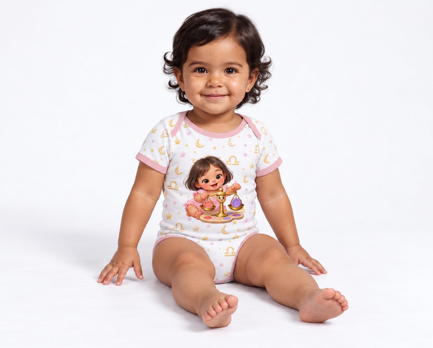 Waage Baby Body Mädchen mit Kindermotiv inkl. Name (Druck)