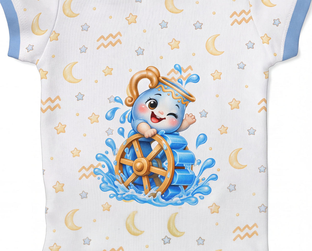 Wassermann Baby Body Jungen mit Sternzeichenmotiv inkl. Name (Druck)