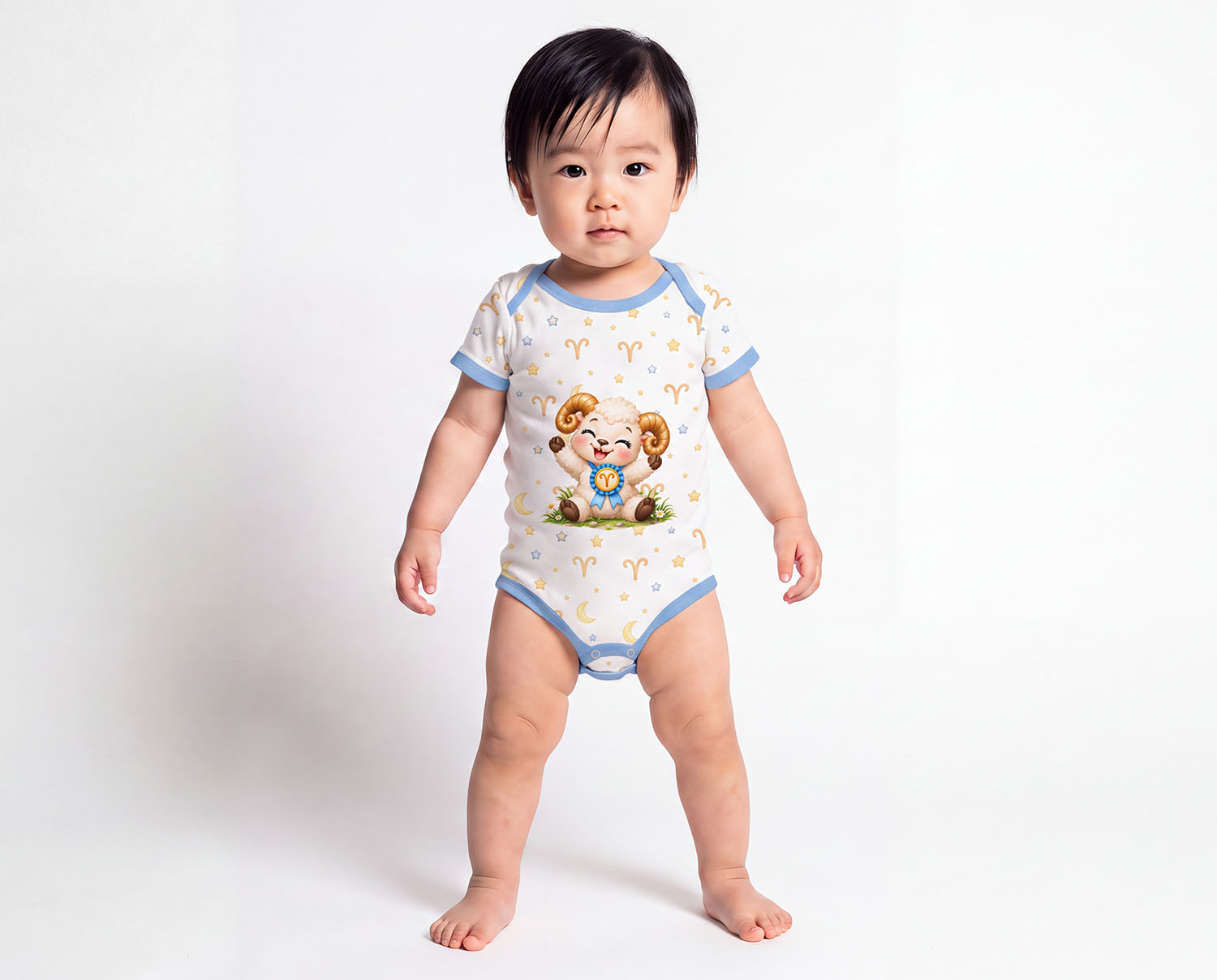 Widder Baby Body Jungen mit Sternzeichenmotiv inkl. Name (Druck)