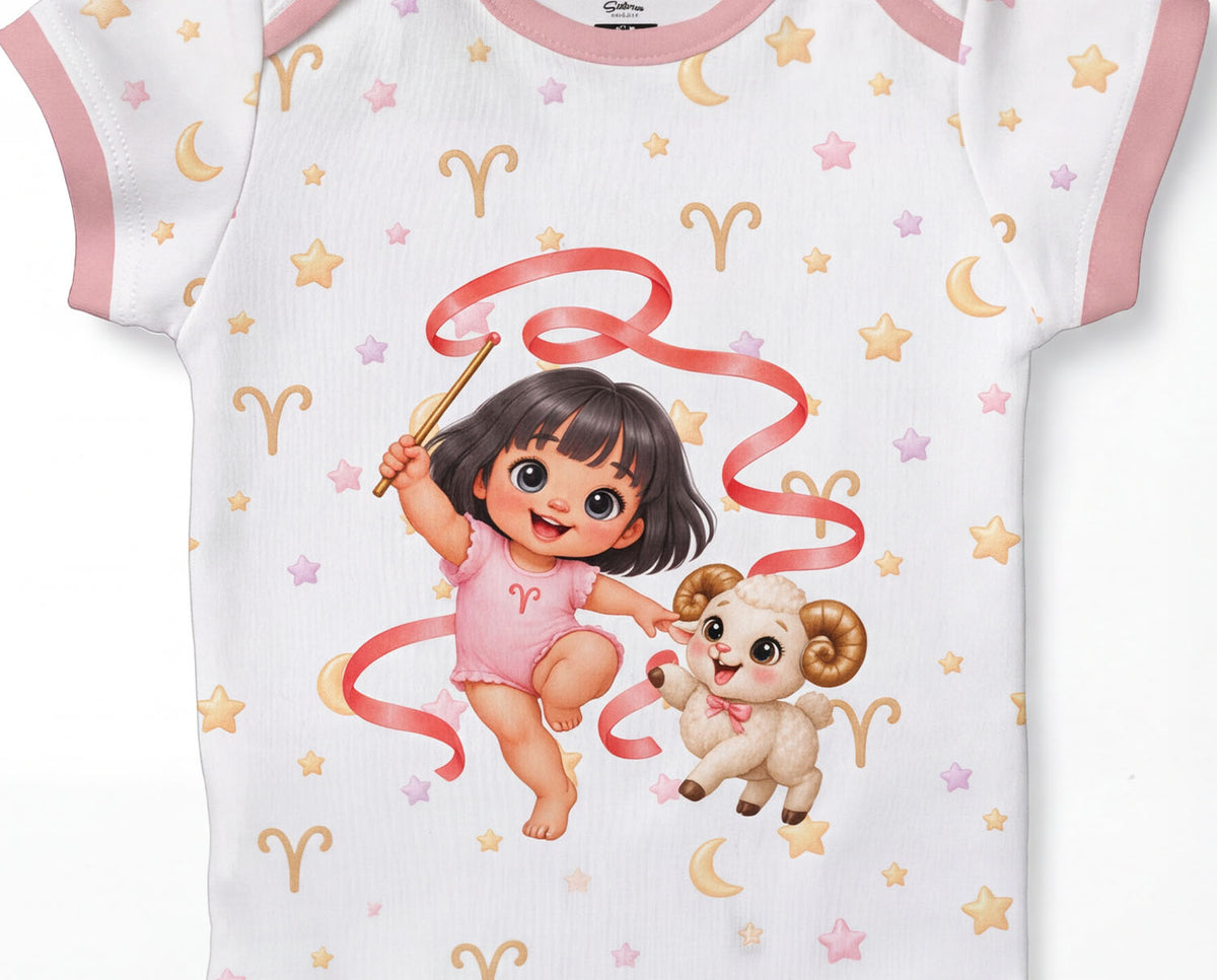 Widder Baby Body Mädchen mit Kindermotiv inkl. Name (Druck)