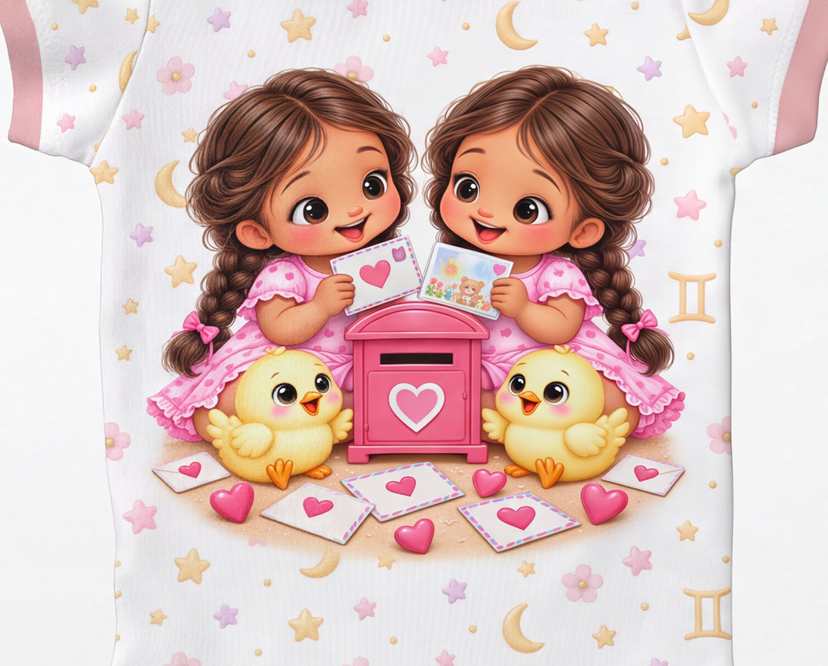 Zwillinge Baby Body Mädchen mit Kindermotiv inkl. Name (Druck)
