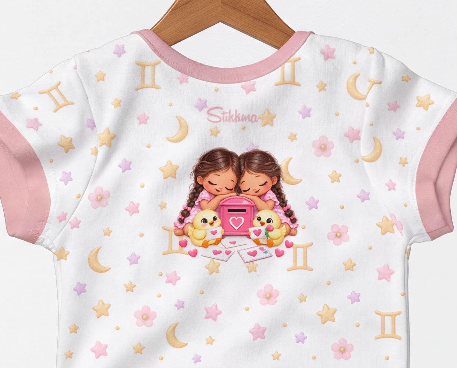 Zwillinge Baby Body Mädchen mit Kindermotiv inkl. Name (Druck)