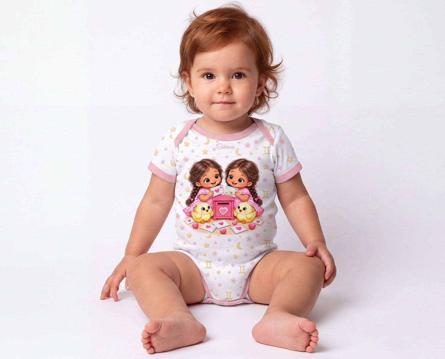 Zwillinge Baby Body Mädchen mit Kindermotiv inkl. Name (Druck)