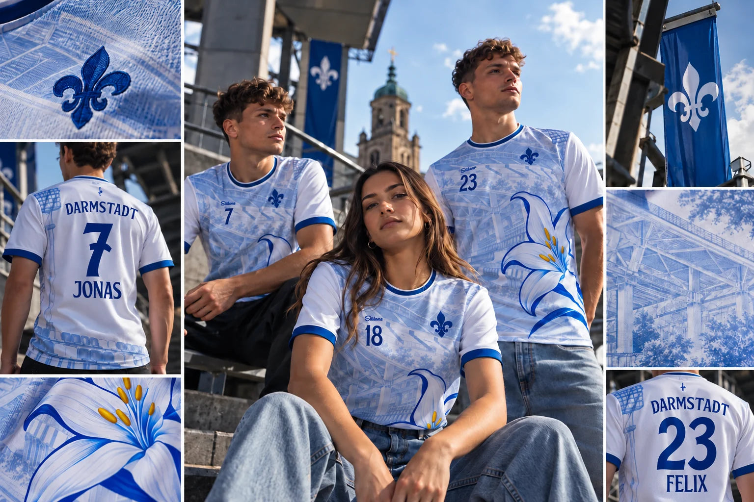 Darmstadt-Collage mit personalisierten Trikots und Originalschrift